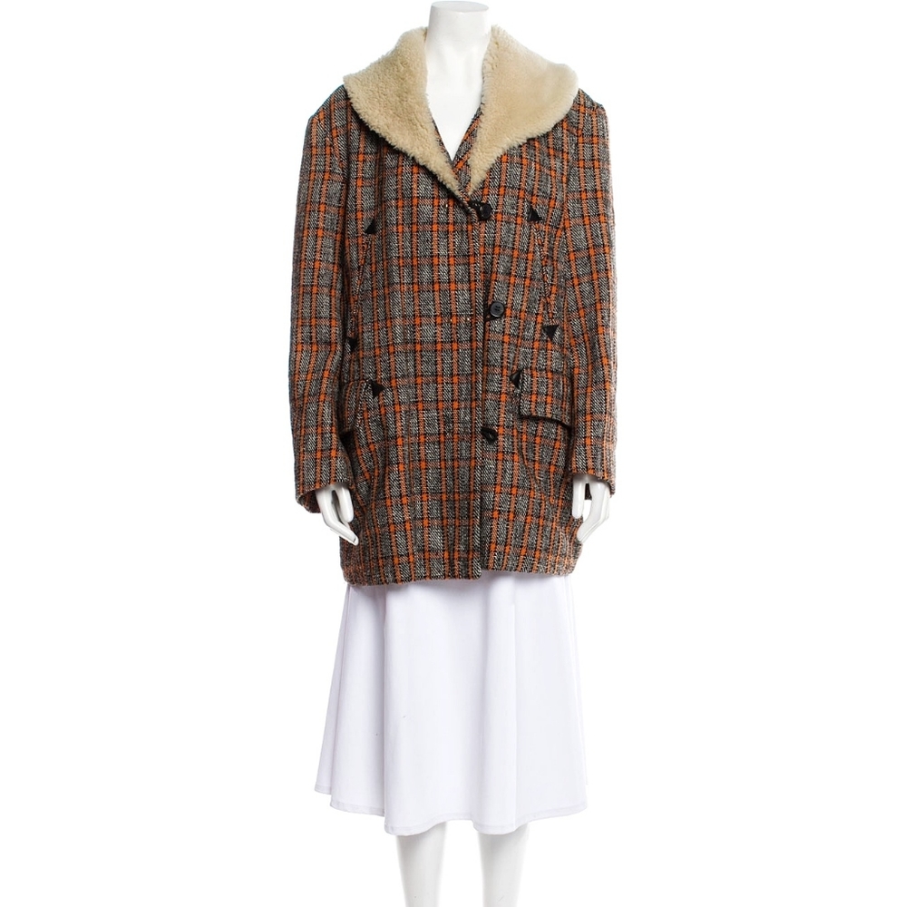 Marni Shearling Wool Check Plaid Toggle Coat